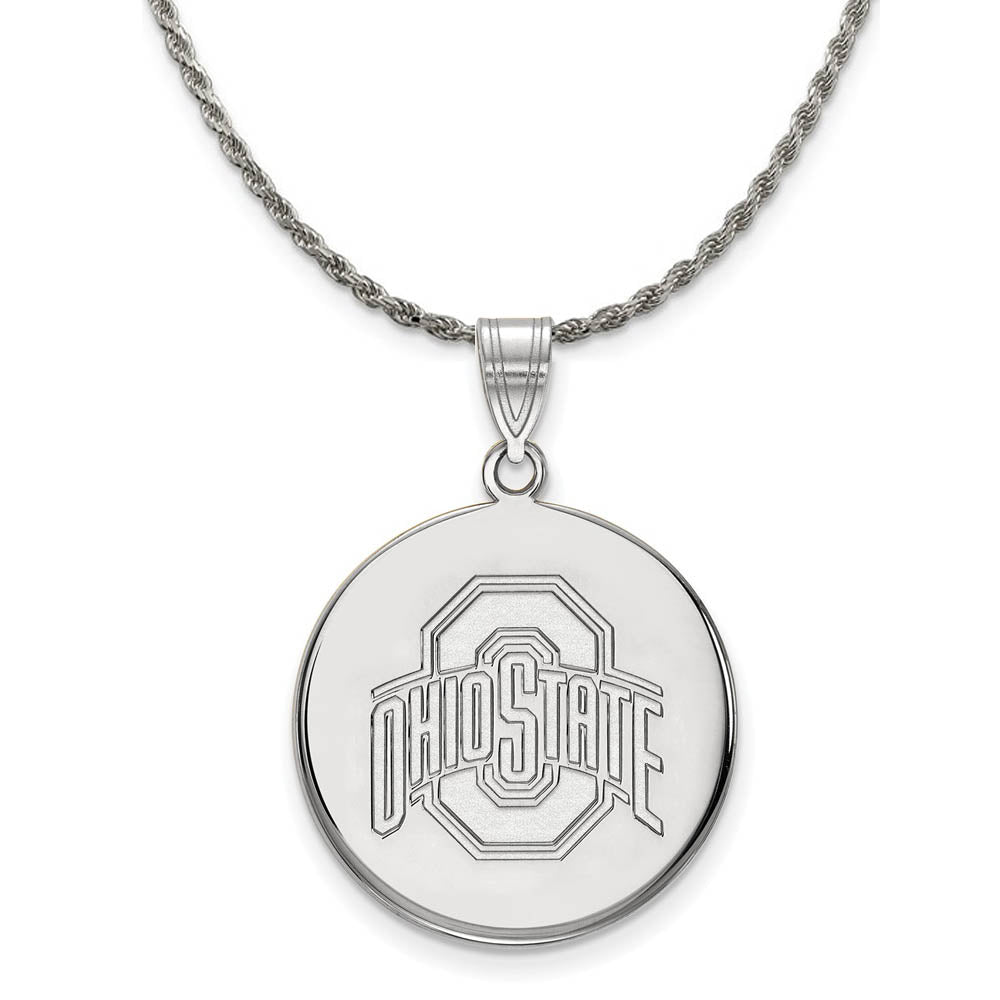 Sterling Silver Ohio State Lg Logo Disc Pendant Necklace, Item N18904 by The Black Bow Jewelry Co.