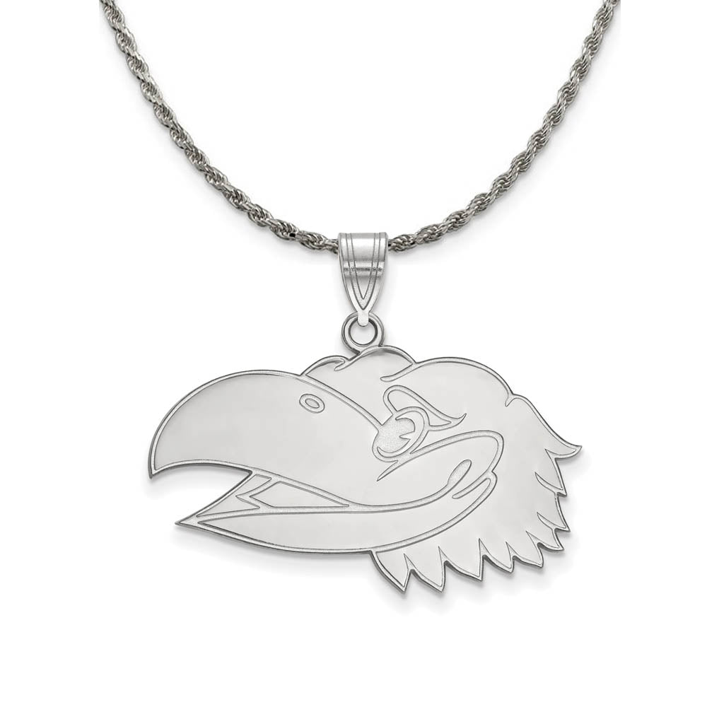 Sterling Silver U. of Kansas Jayhawks Large Logo Necklace, Item N18905 by The Black Bow Jewelry Co.