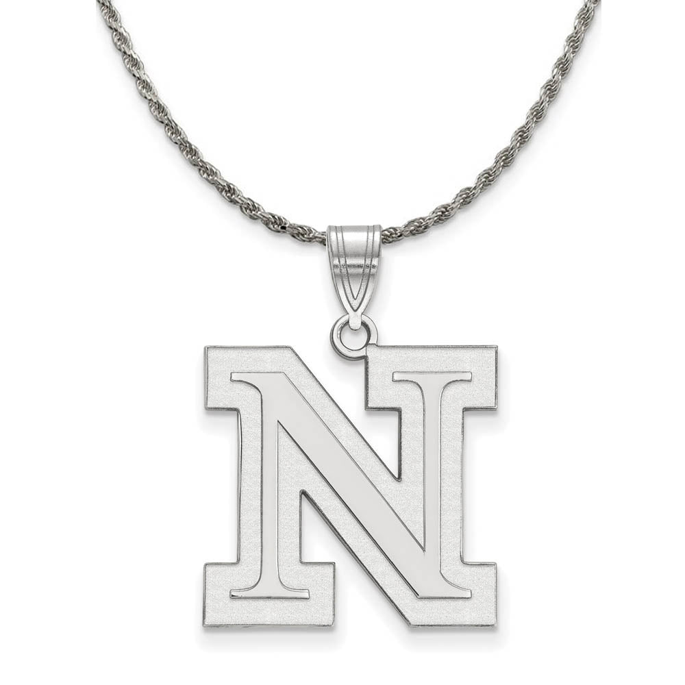 Sterling Silver U. of Nebraska Large Initial N Necklace, Item N18907 by The Black Bow Jewelry Co.