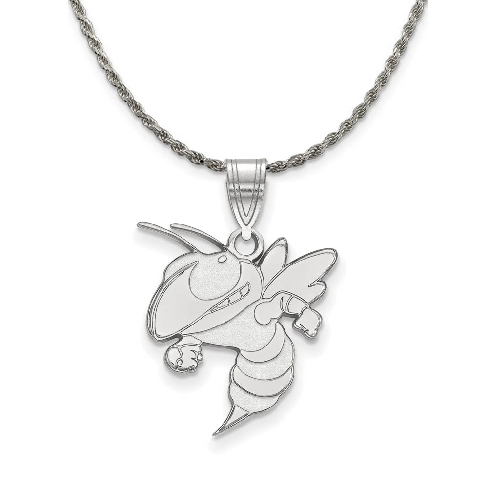 Sterling Silver Georgia Technology Large Pendant Necklace, Item N18913 by The Black Bow Jewelry Co.