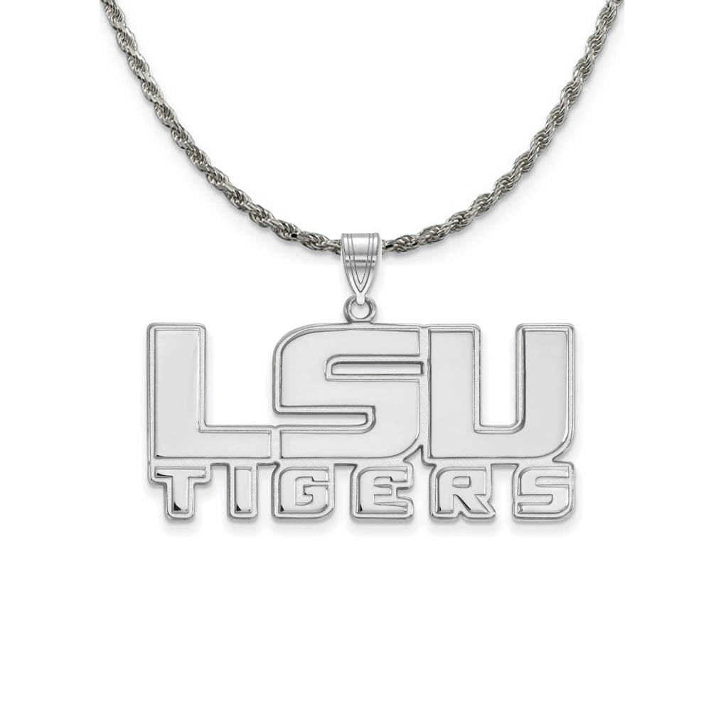 Sterling Silver Louisiana State Lg 'LSU TIGERS' Necklace, Item N18914 by The Black Bow Jewelry Co.