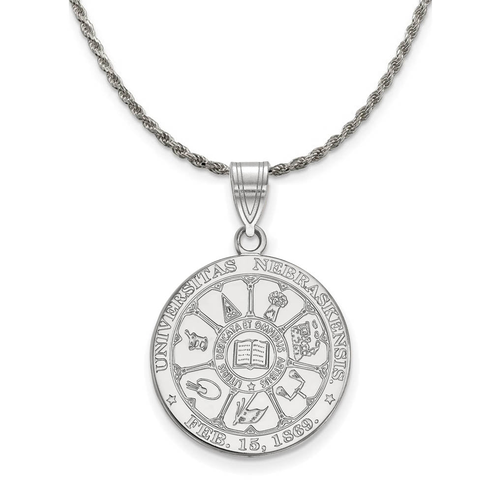 Sterling Silver U. of Nebraska Large Crest Disc Necklace, Item N18916 by The Black Bow Jewelry Co.