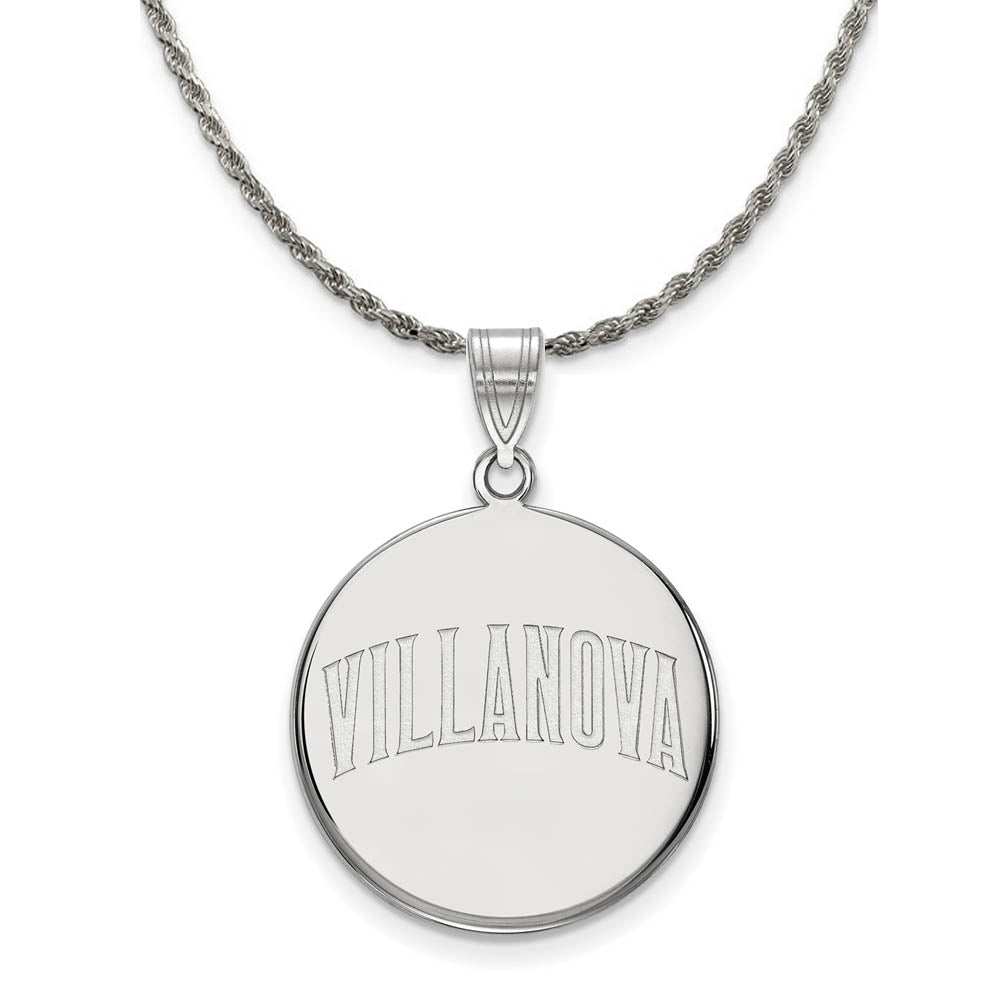 Sterling Silver Villanova U. Large Disc Pendant Necklace, Item N18918 by The Black Bow Jewelry Co.