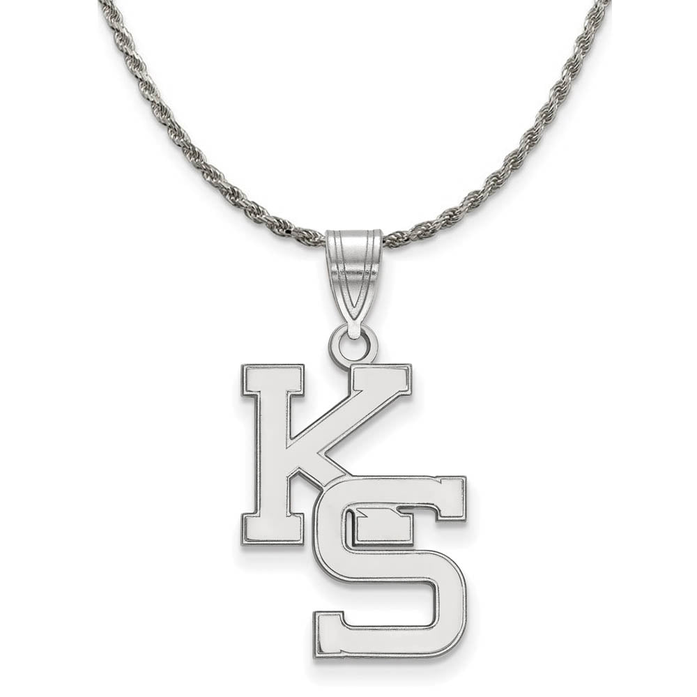 Sterling Silver Kansas State Large 'KS' Pendant Necklace, Item N18923 by The Black Bow Jewelry Co.