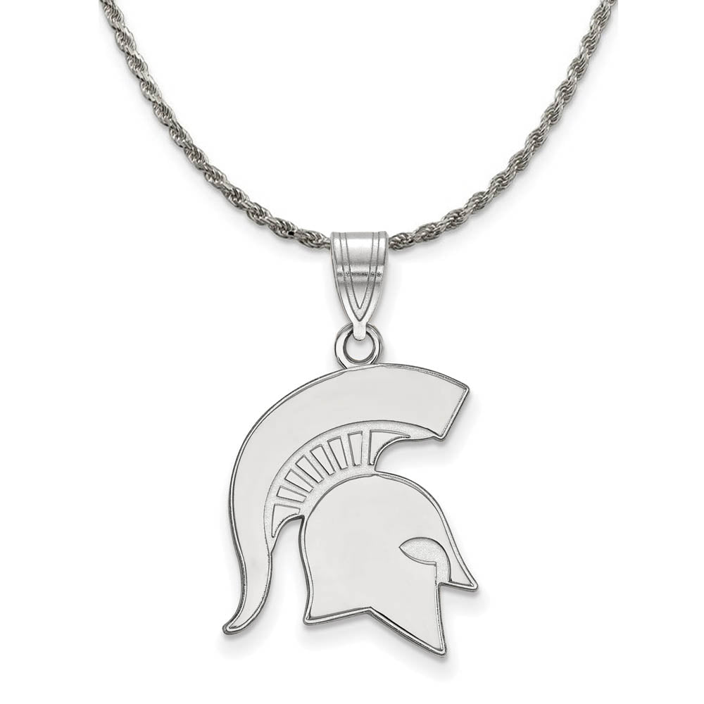 Sterling Silver Michigan State Spartans Large Logo Necklace, Item N18925 by The Black Bow Jewelry Co.