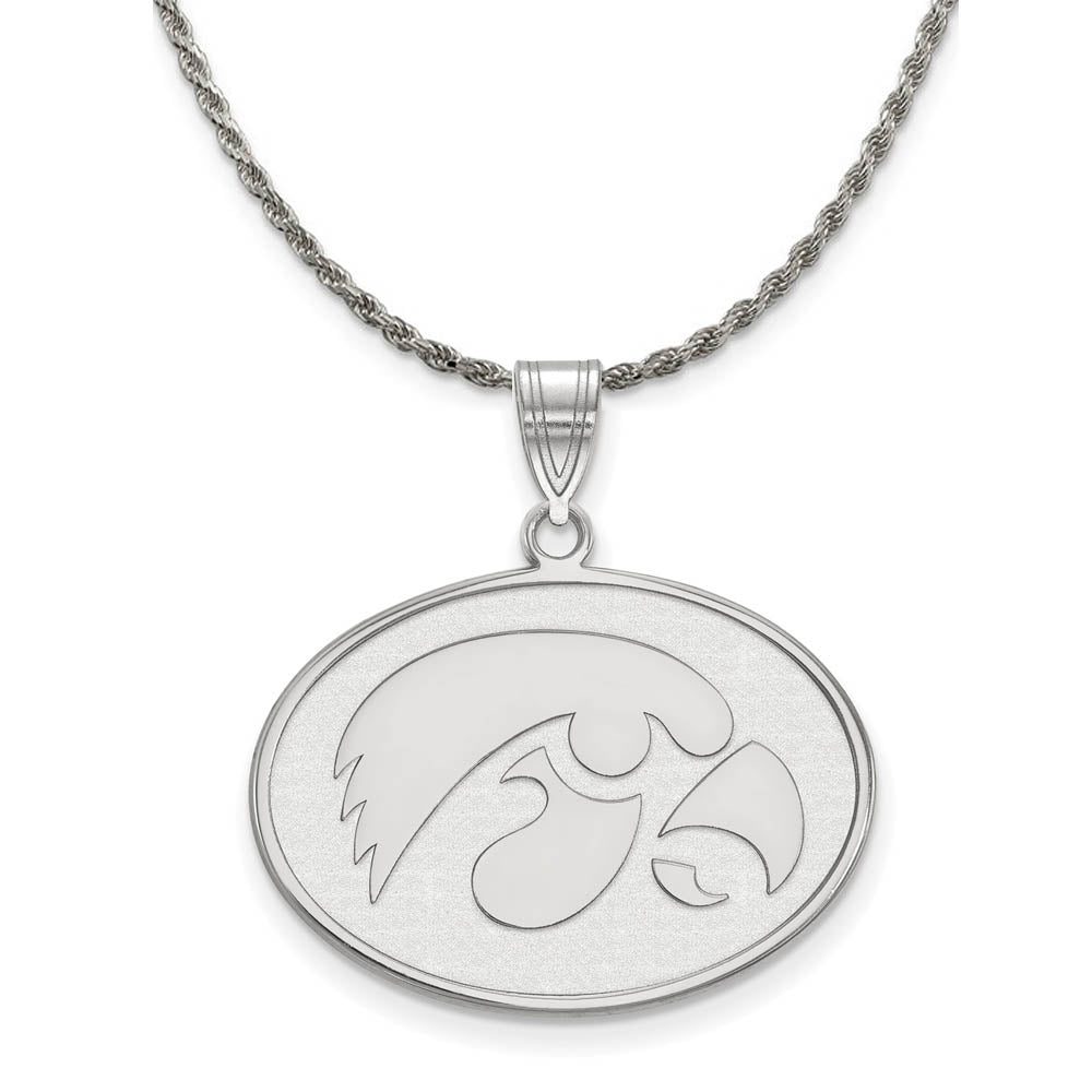 Sterling Silver U. of Iowa Large Oval Disc Pendant Necklace, Item N18931 by The Black Bow Jewelry Co.