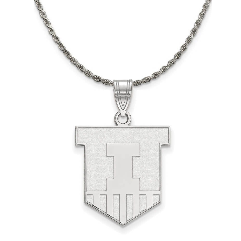 Sterling Silver U. of Illinois Large Shieldo Pendant Necklace, Item N18932 by The Black Bow Jewelry Co.