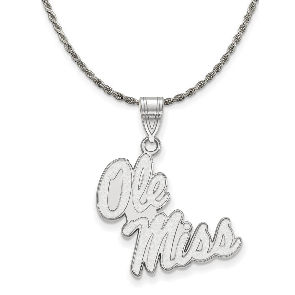 Sterling Silver U. of Mississippi Large Logo Necklace, Item N18936 by The Black Bow Jewelry Co.