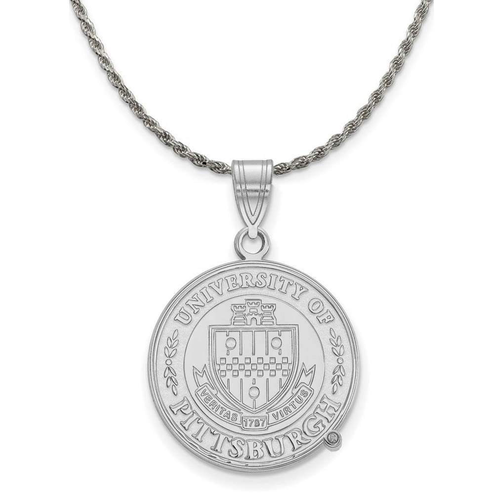 Sterling Silver U. of Pittsburgh Large Crest Disc Necklace, Item N18937 by The Black Bow Jewelry Co.