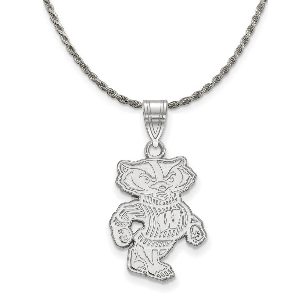 Sterling Silver U. of Wisconsin Large Logo Necklace, Item N18941 by The Black Bow Jewelry Co.