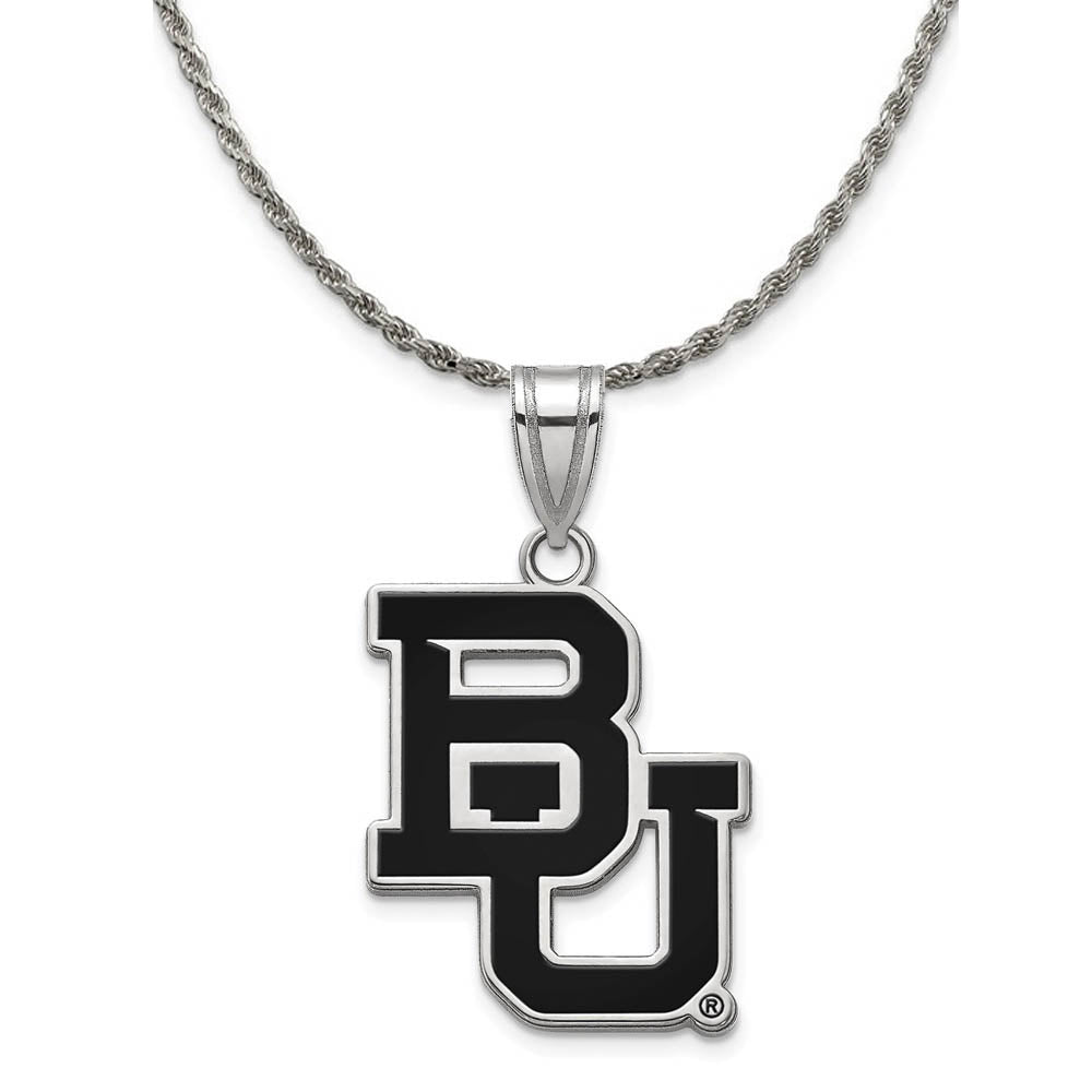 Sterling Silver Baylor U Large 'BU' Enamel Pendant Necklace, Item N18945 by The Black Bow Jewelry Co.