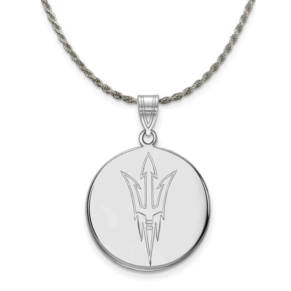 Sterling Silver Arizona State Large Logo Disc Necklace, Item N18946 by The Black Bow Jewelry Co.