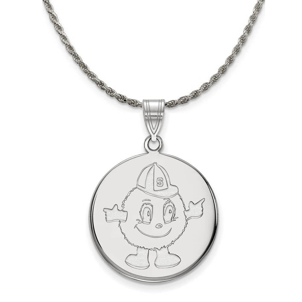 Sterling Silver Syracuse U. Large Disc Pendant Necklace, Item N18947 by The Black Bow Jewelry Co.