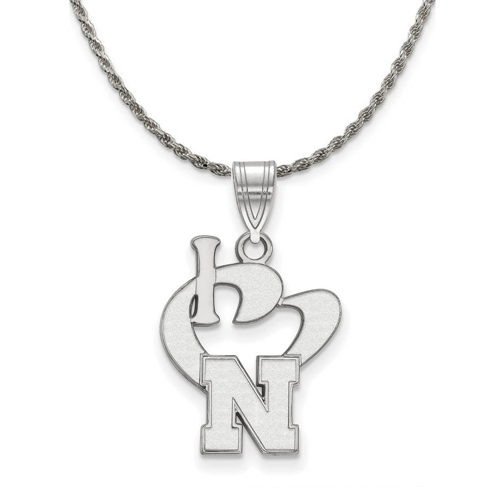 Sterling Silver U. of Nebraska Large I Love Logo Pendant Necklace, Item N18948 by The Black Bow Jewelry Co.