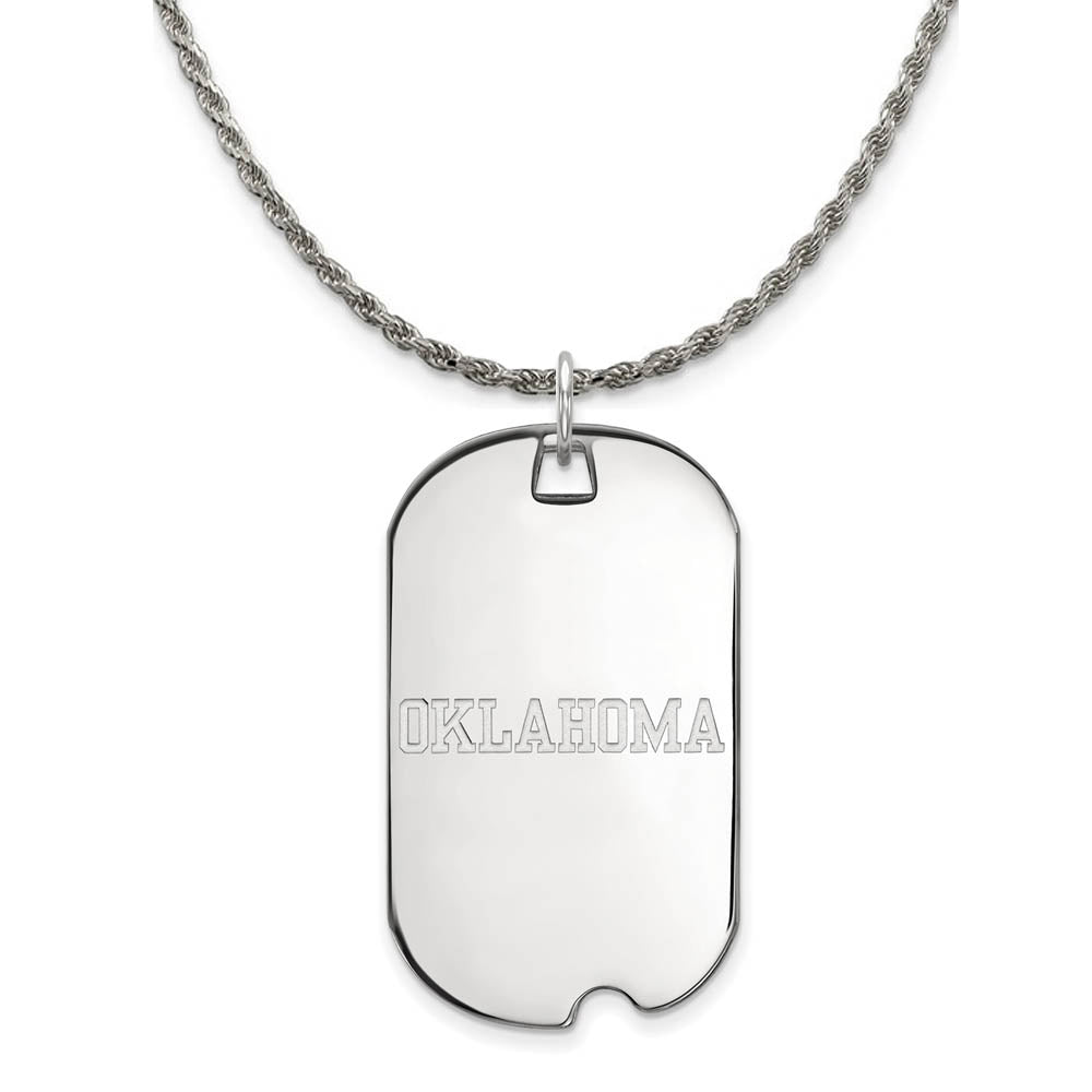 Sterling Silver U. of Oklahoma Large Dog Tag Necklace, Item N18949 by The Black Bow Jewelry Co.