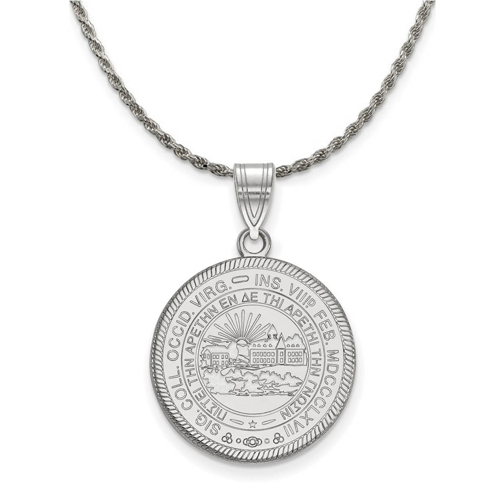 Sterling Silver West Virginia U. Large Crest Pendant Necklace, Item N18950 by The Black Bow Jewelry Co.
