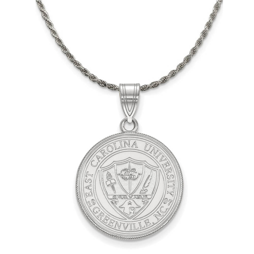 Sterling Silver East Carolina U Large Crest Disc Necklace, Item N18953 by The Black Bow Jewelry Co.