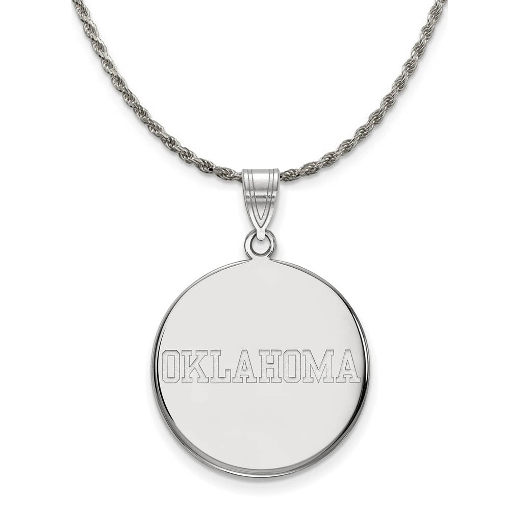Sterling Silver U. of Oklahoma Large Disc Pendant Necklace, Item N18955 by The Black Bow Jewelry Co.