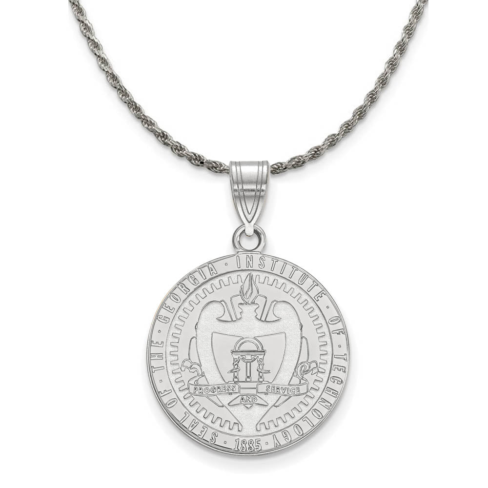 Sterling Silver Georgia Technology Large Crest Disc Necklace, Item N18956 by The Black Bow Jewelry Co.