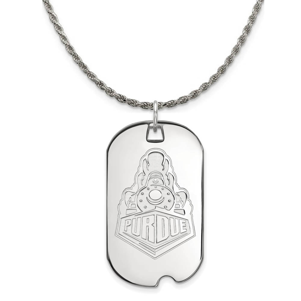 Sterling Silver Purdue Large Logo Dog Tag Necklace, Item N18957 by The Black Bow Jewelry Co.