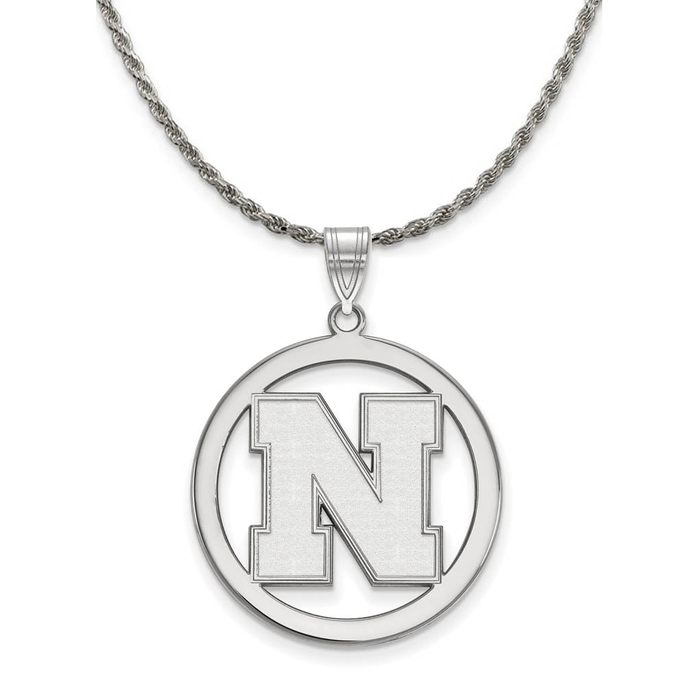 Sterling Silver U. of Nebraska Large Initial N Circle Necklace, Item N18960 by The Black Bow Jewelry Co.