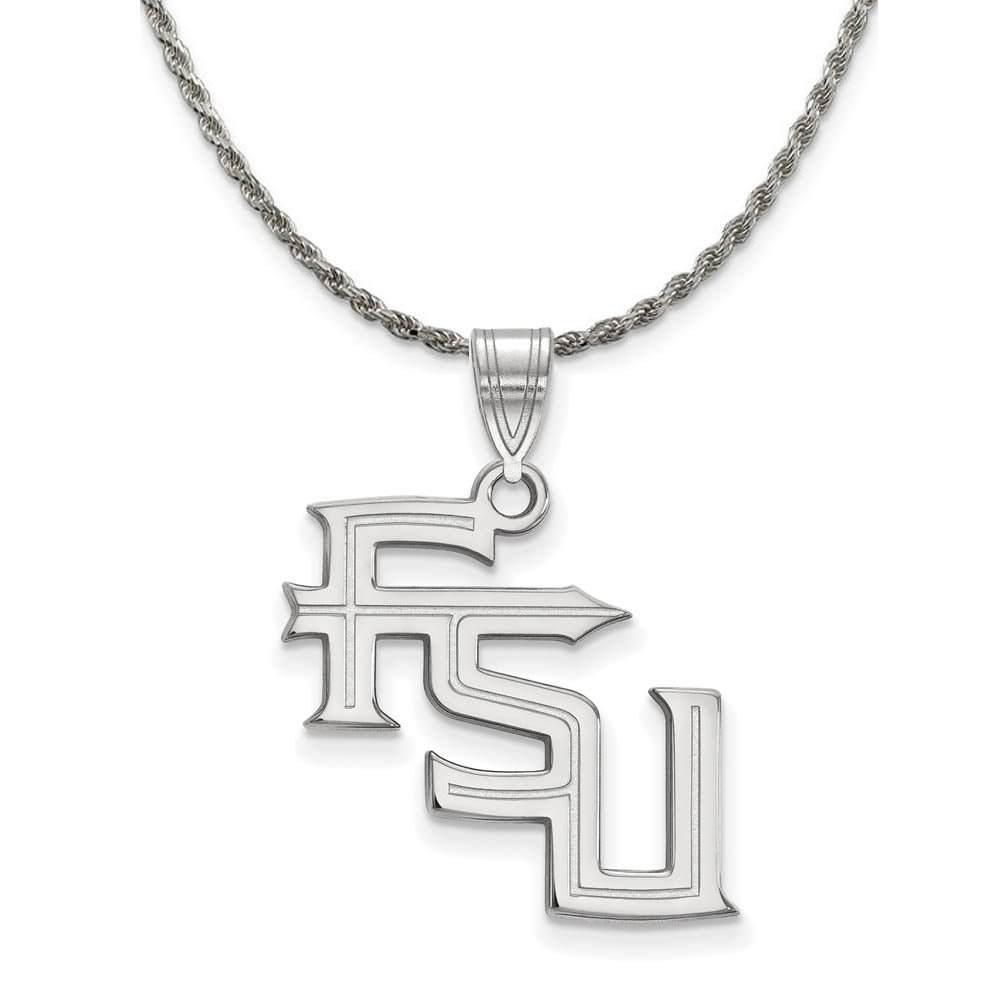 Sterling Silver Florida State Large 'FSU' Necklace, Item N18962 by The Black Bow Jewelry Co.