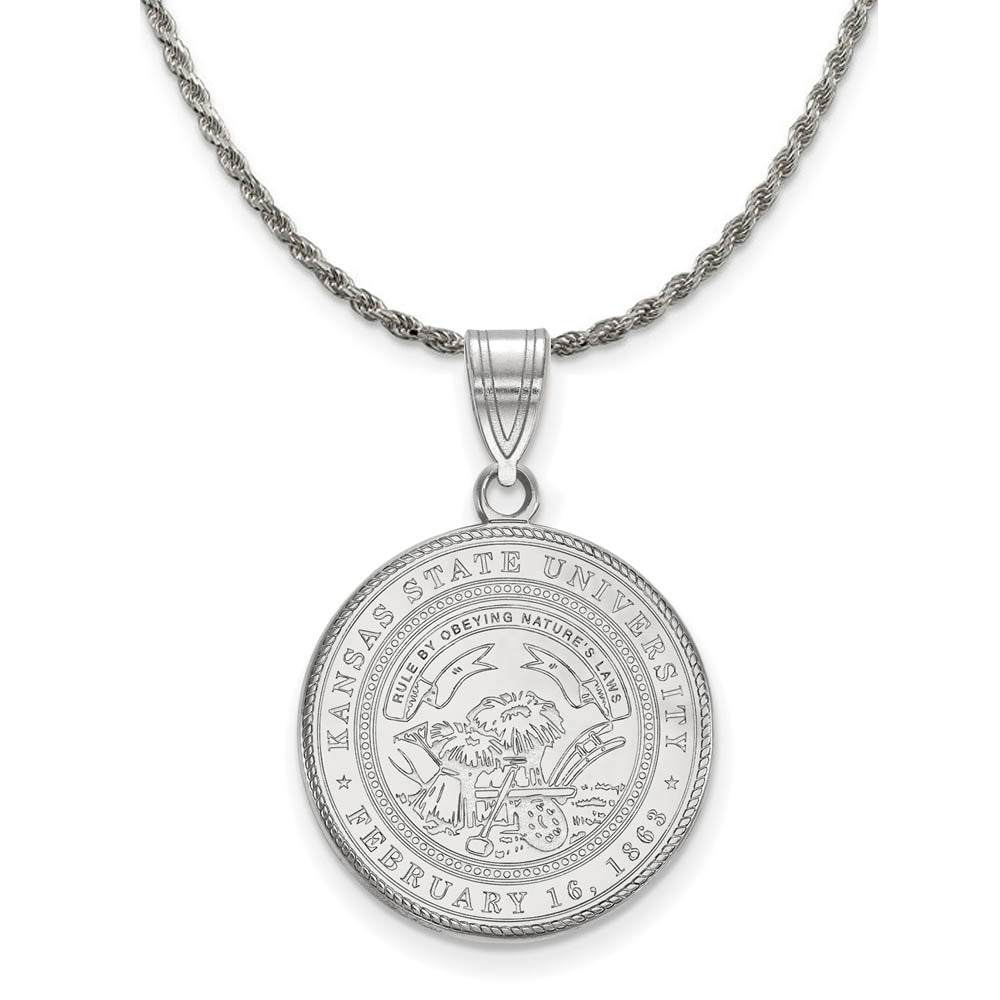 Sterling Silver Kansas State Large Crest Pendant Necklace, Item N18963 by The Black Bow Jewelry Co.