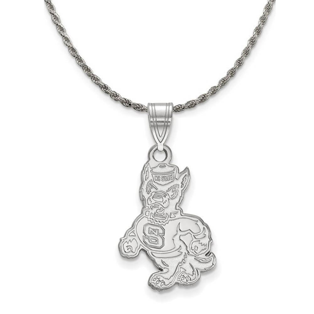 Sterling Silver North Carolina Large Wolfpak Logo Necklace, Item N18964 by The Black Bow Jewelry Co.