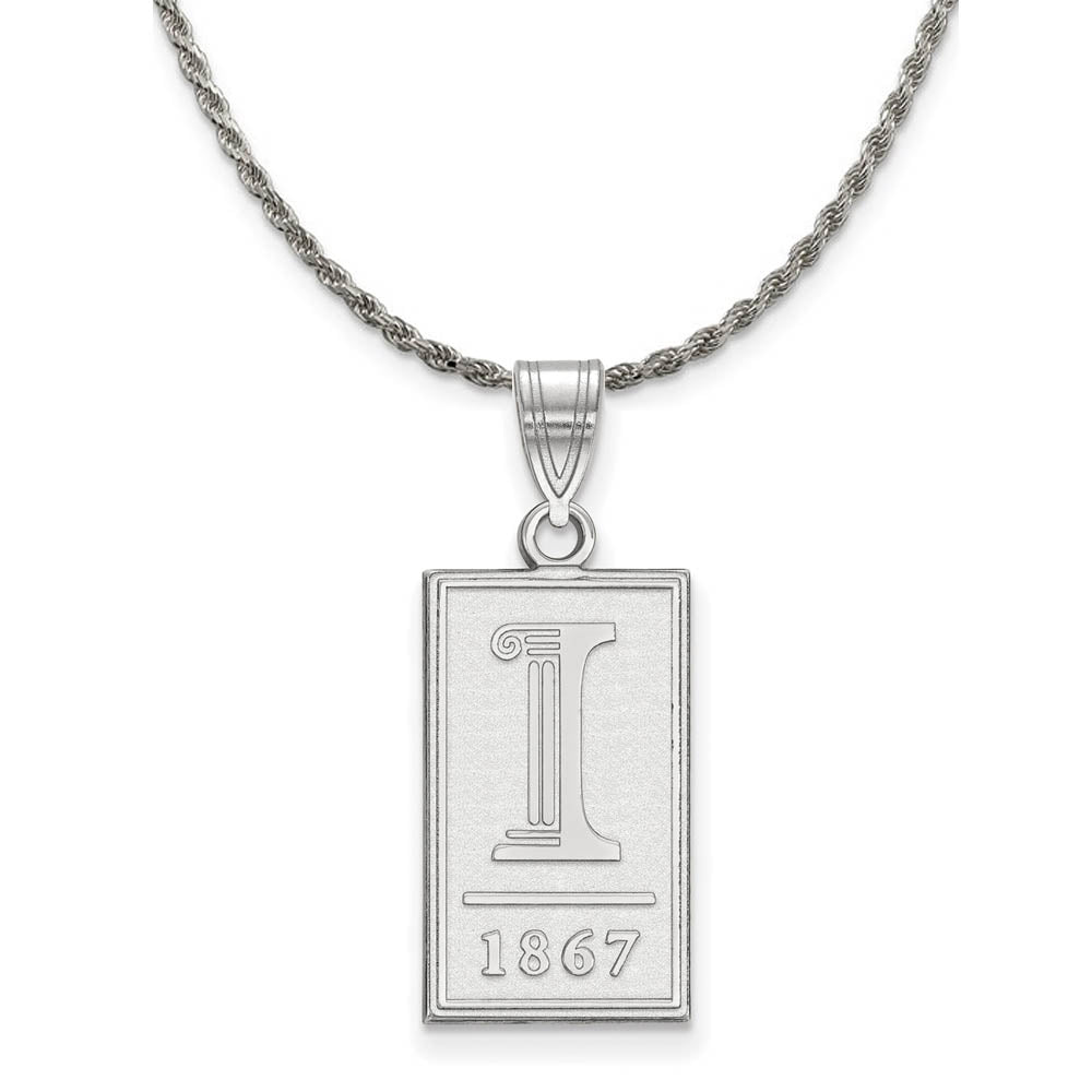 Sterling Silver U. of Illinois Large Logo Pendant Necklace, Item N18974 by The Black Bow Jewelry Co.
