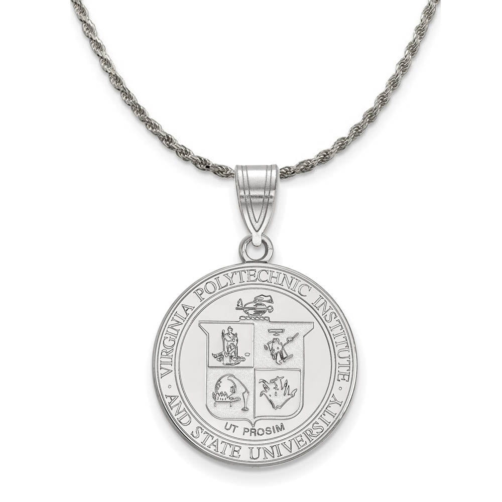 Sterling Silver Virginia Tech Large Crest Pendant Necklace, Item N18977 by The Black Bow Jewelry Co.