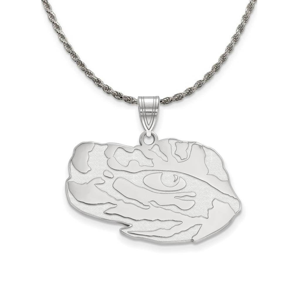 Sterling Silver Louisiana State Lg Logo Pendant Necklace, Item N18979 by The Black Bow Jewelry Co.