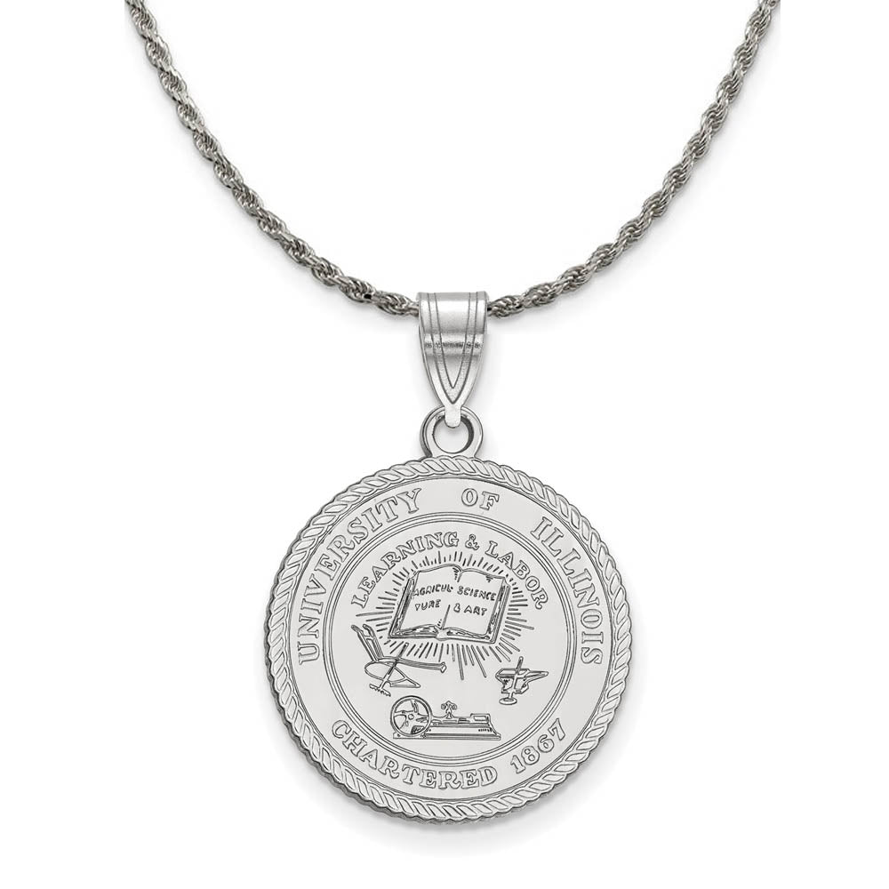 Sterling Silver U. of Illinois Large Crest Disc Necklace, Item N18983 by The Black Bow Jewelry Co.