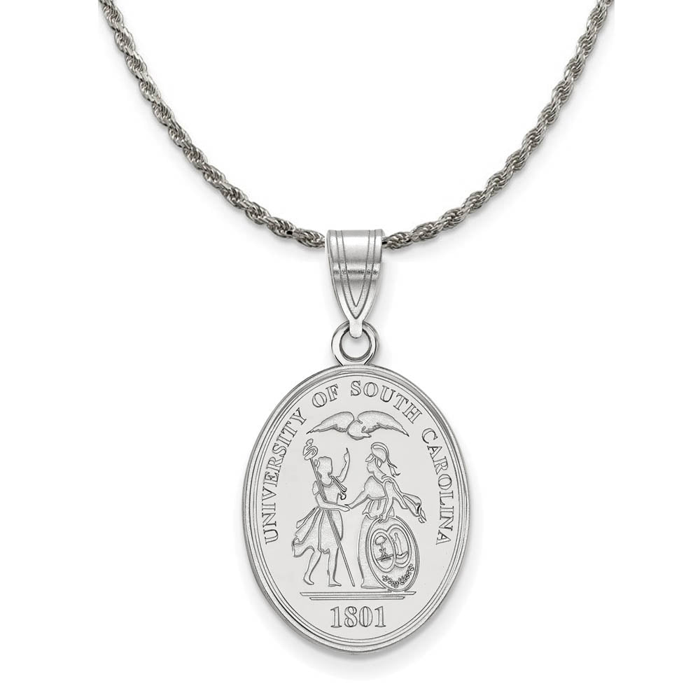 Sterling Silver South Carolina Large Crest Pendant Necklace, Item N18984 by The Black Bow Jewelry Co.
