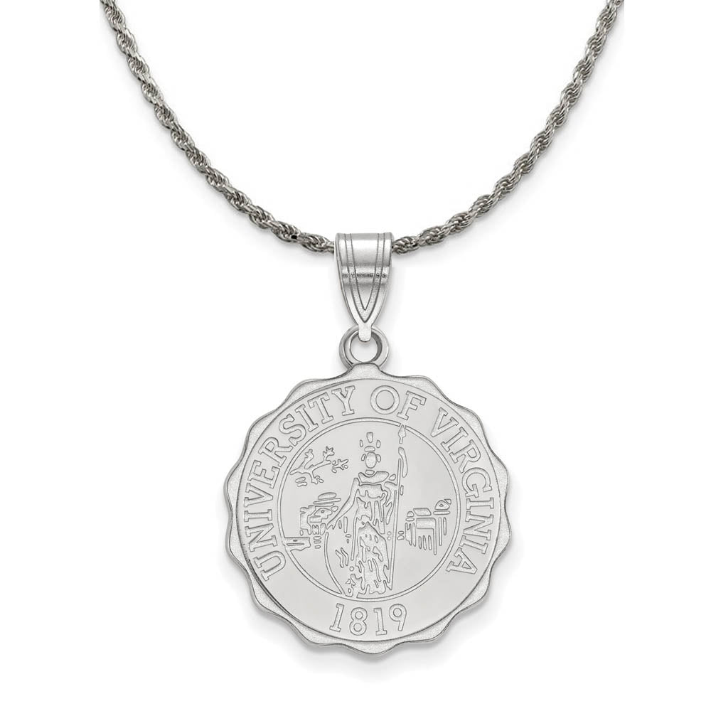 Sterling Silver U. of Virginia Large Crest Disc Necklace, Item N18989 by The Black Bow Jewelry Co.
