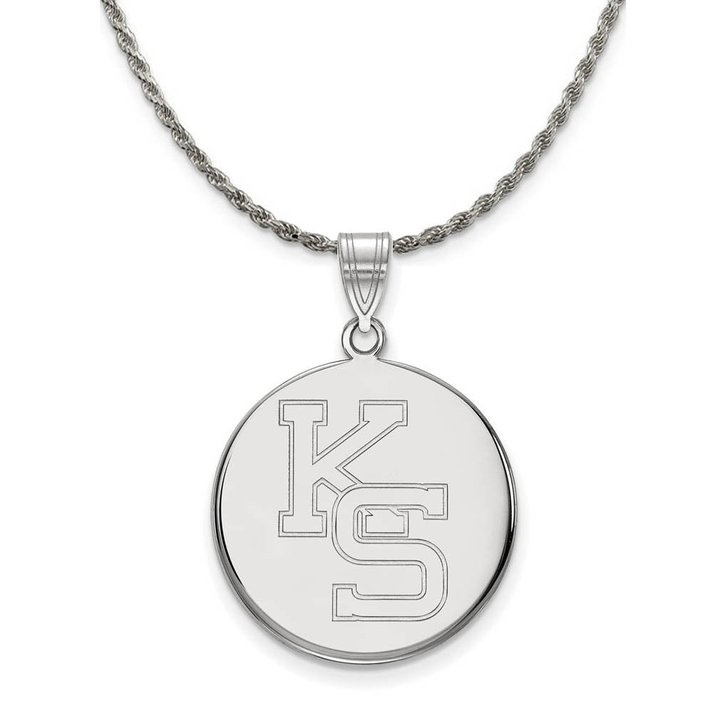 Sterling Silver Kansas State Large Pendant Necklace, Item N18990 by The Black Bow Jewelry Co.