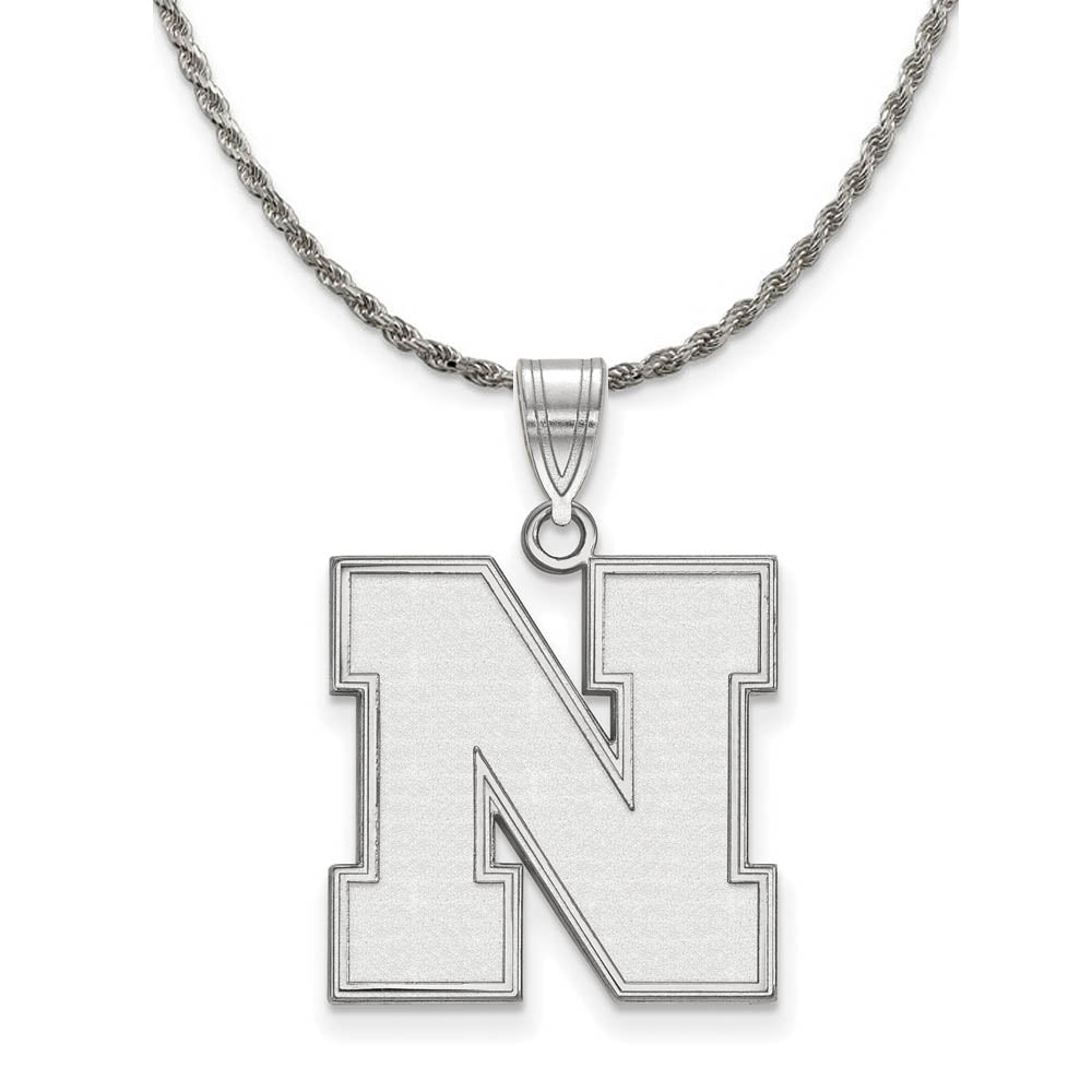 Sterling Silver U of Nebraska Large Initial N Necklace, Item N18994 by The Black Bow Jewelry Co.