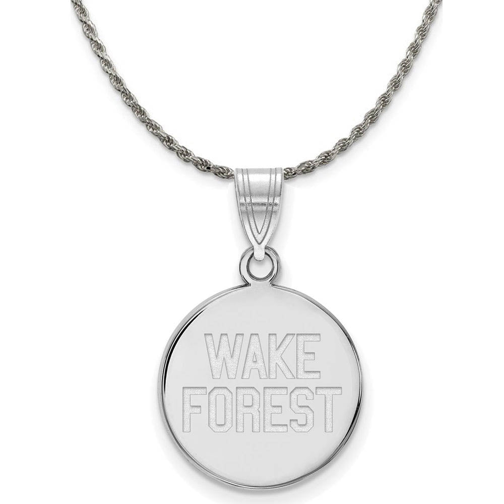 Sterling Silver Wake Forest U. Large Disc Pendant Necklace, Item N18995 by The Black Bow Jewelry Co.