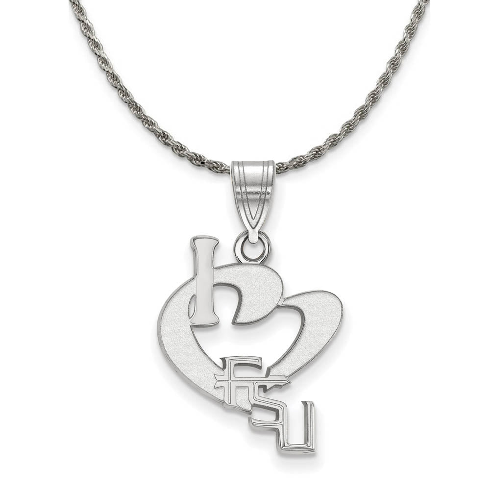 Sterling Silver Florida State Large I Love Logo Necklace, Item N18996 by The Black Bow Jewelry Co.