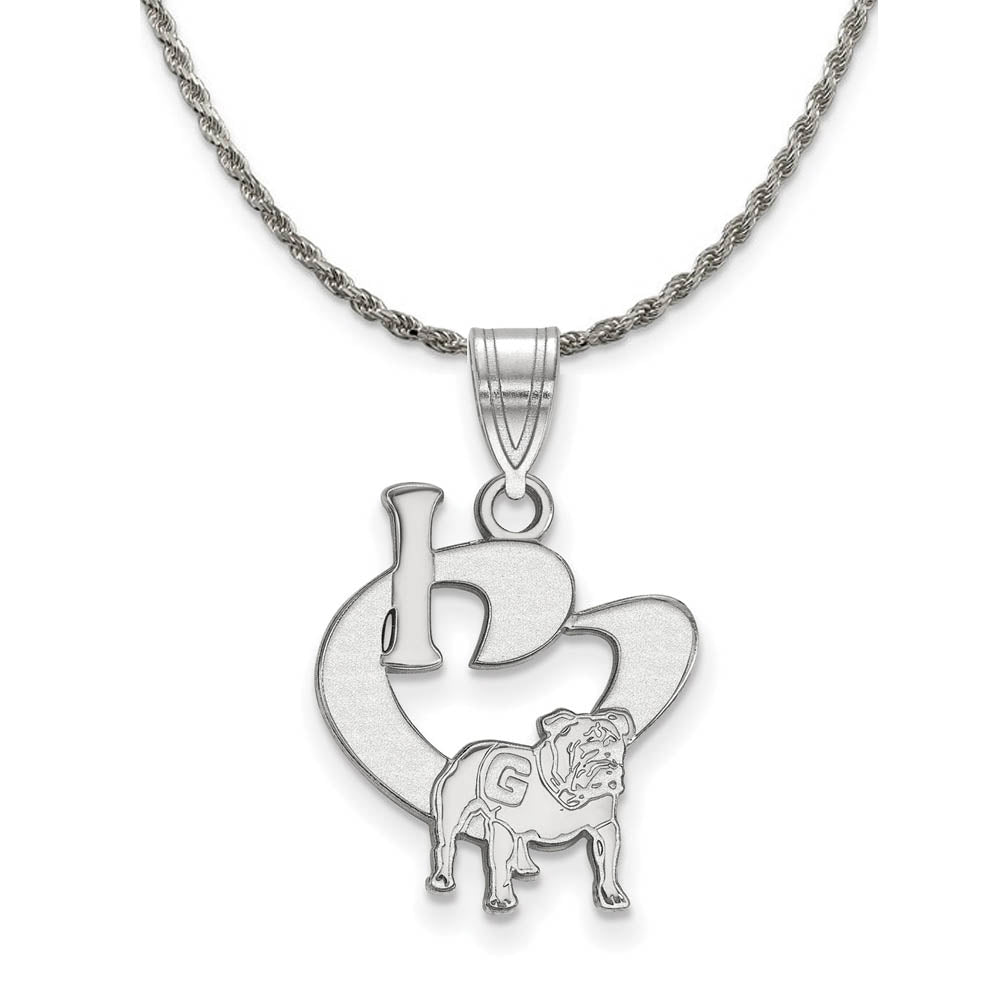 Sterling Silver U. of Georgia Large I Love Logo Pendant Necklace, Item N18998 by The Black Bow Jewelry Co.