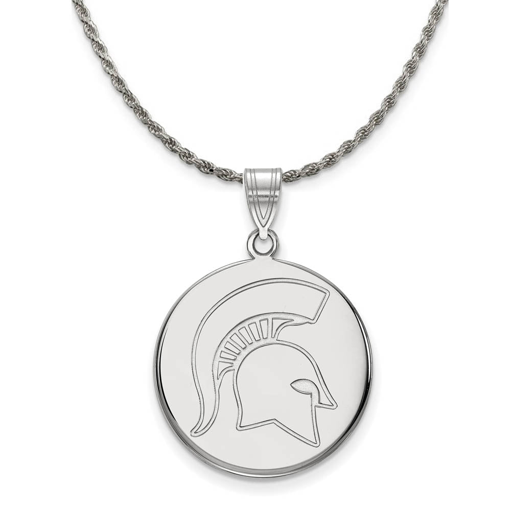 Sterling Silver Michigan State Large Disc Pendant Necklace, Item N19001 by The Black Bow Jewelry Co.