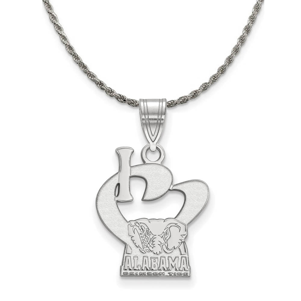Sterling Silver U. of Alabama Large I Love Logo Necklace, Item N19005 by The Black Bow Jewelry Co.