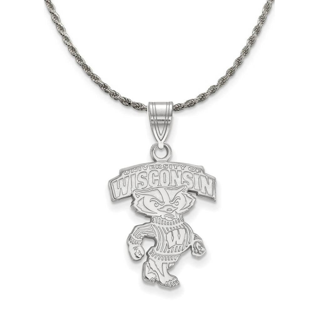 Sterling Silver U. of Wisconsin Large Logo Badger Necklace, Item N19012 by The Black Bow Jewelry Co.