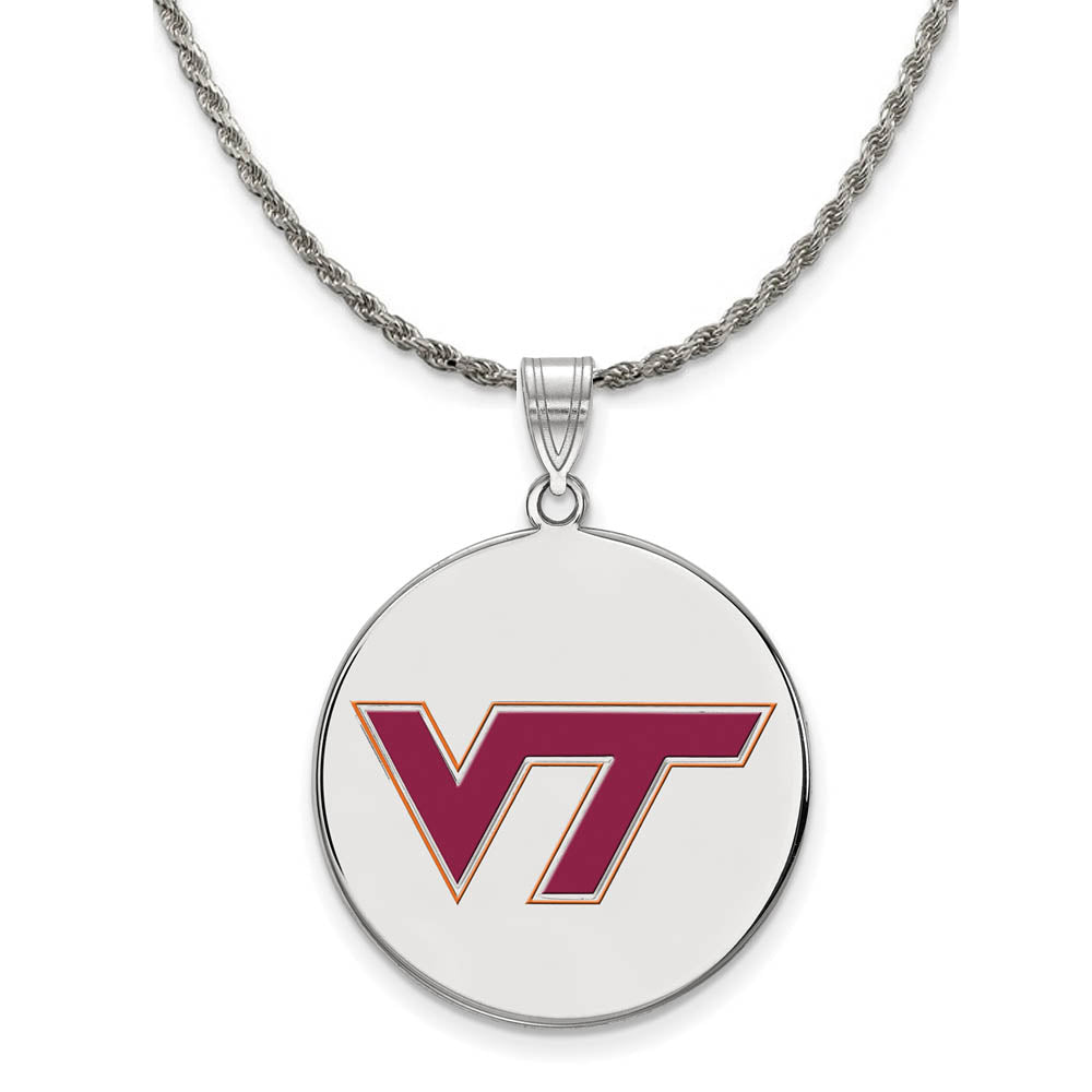 Sterling Silver Virginia Tech Large Enamel Disc Necklace, Item N19013 by The Black Bow Jewelry Co.