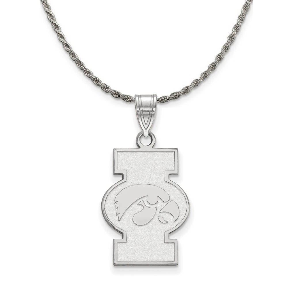 Sterling Silver U. of Iowa Hawkeyes Large Logo Necklace, Item N19015 by The Black Bow Jewelry Co.