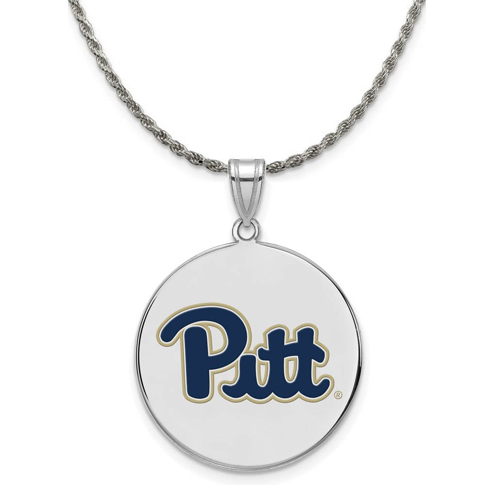 Sterling Silver U. of Pittsburgh Lg Enamel Disc Necklace, Item N19016 by The Black Bow Jewelry Co.