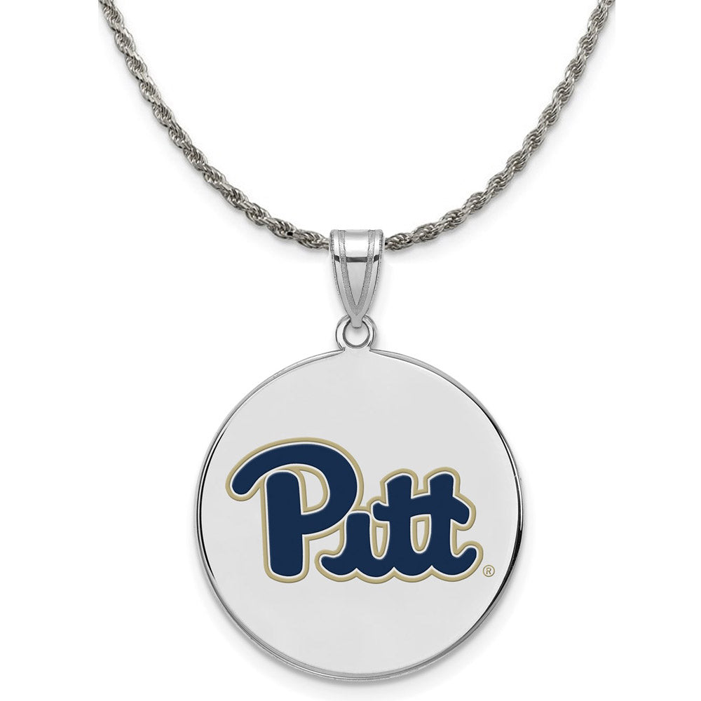 Sterling Silver U. of Pittsburgh Lg Enamel Disc Necklace