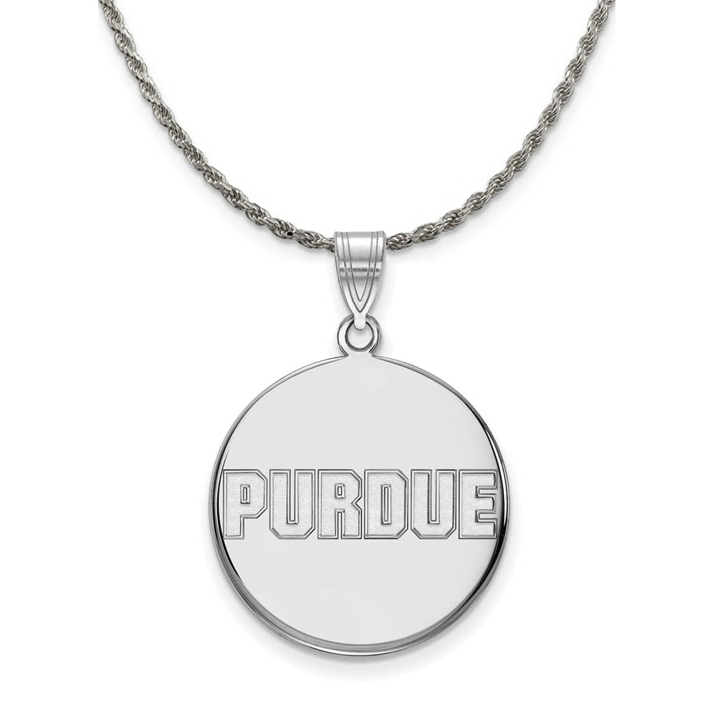 Sterling Silver Purdue Large Script Disc Necklace, Item N19019 by The Black Bow Jewelry Co.