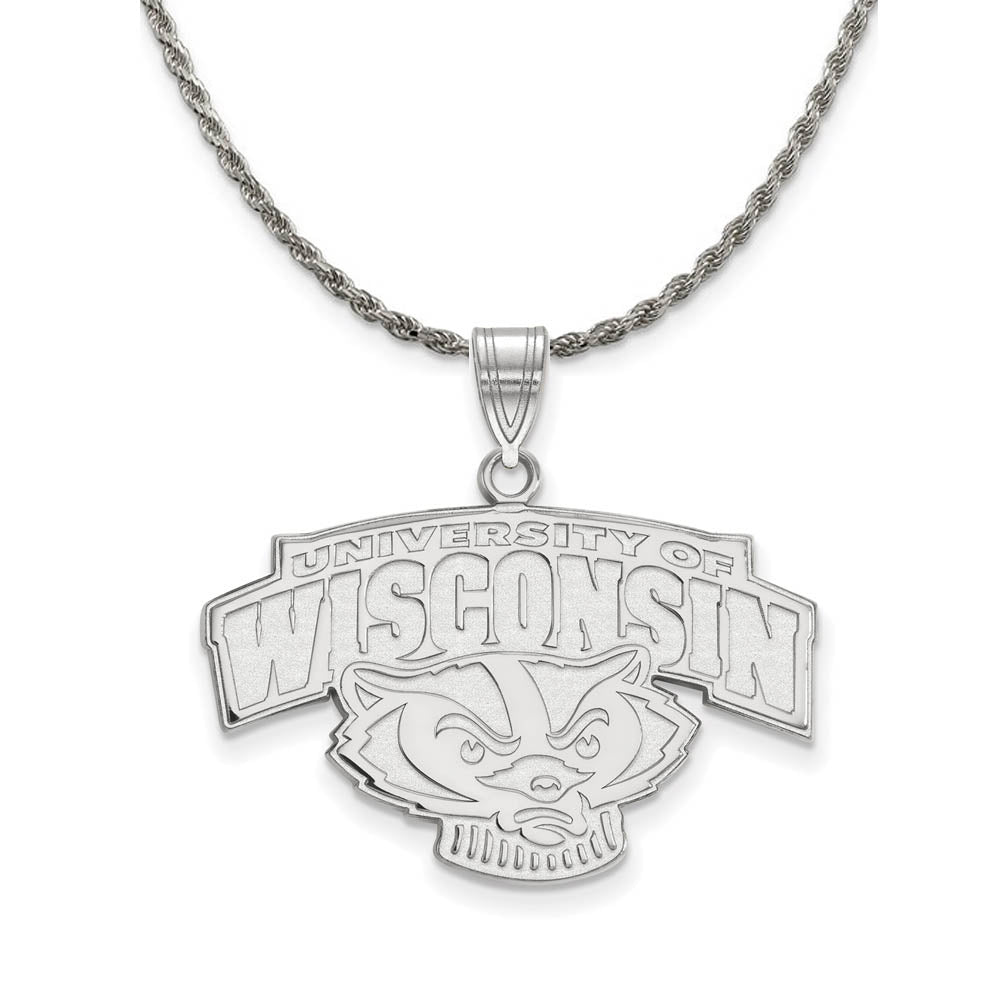 Sterling Silver U. of Wisconsin Large Badger Logo Necklace, Item N19023 by The Black Bow Jewelry Co.