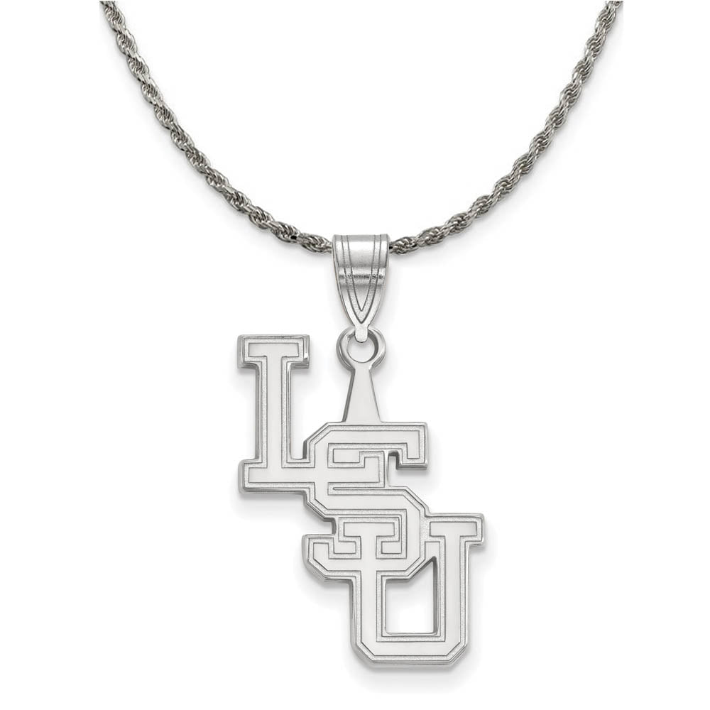 Sterling Silver Louisiana State Large 'L S U' Pendant Necklace, Item N19027 by The Black Bow Jewelry Co.