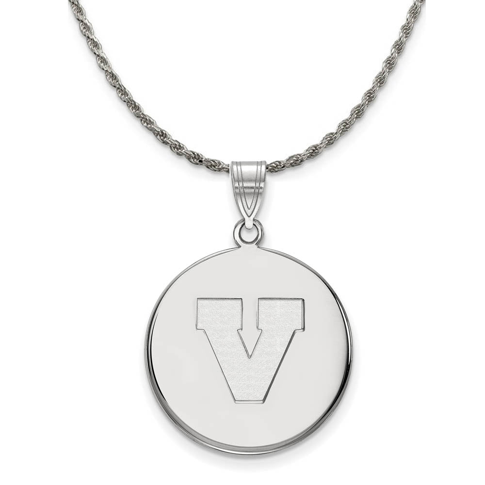 Sterling Silver U. of Virginia Large Initial V Disc Necklace, Item N19028 by The Black Bow Jewelry Co.